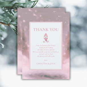 Carte De Remerciements Joli Baby shower rose Ours d'hiver