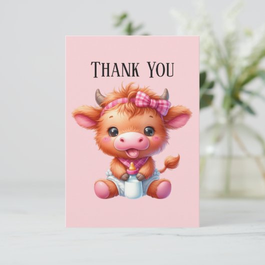 Carte De Remerciements Joli bébé ajouter le message fille Highland vache (Debout devant)