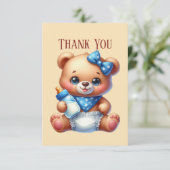 Carte De Remerciements Joli bébé ajouter message fille ours (Debout devant)