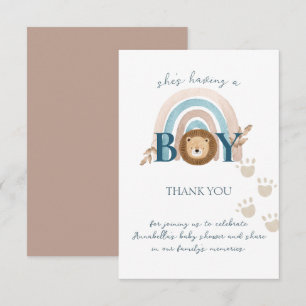 Carte De Remerciements Joli bébé garçon Boho Lionceau empreintes de patte