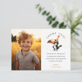 Carte De Remerciements Joli bébé toucan, vole jusqu'ici, photo d'annivers (Debout devant)