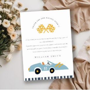 Carte De Remerciements Joli Blue Race Car Enfants N'Importe Quel Âge Anni