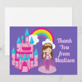 Carte De Remerciements Joli Château De Princesse Violette Fille De Fête (Devant / Derrière)