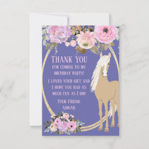 Carte De Remerciements Joli Cheval aux Fleurs Rose et Pervenche