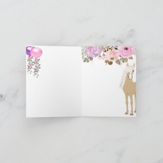 Carte De Remerciements Joli Cheval avec Fleurs Rose et Périwinkle (Intérieur)