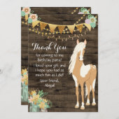 Carte De Remerciements Joli cheval et fleurs Bois rustique (Devant / Derrière)