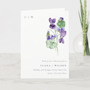 Carte De Remerciements Joli Chic Monogram Violet Floral Bunal Mariage