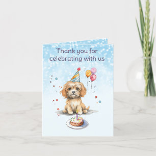 Carte De Remerciements Joli chiot avec chapeau de fête d'anniversaire
