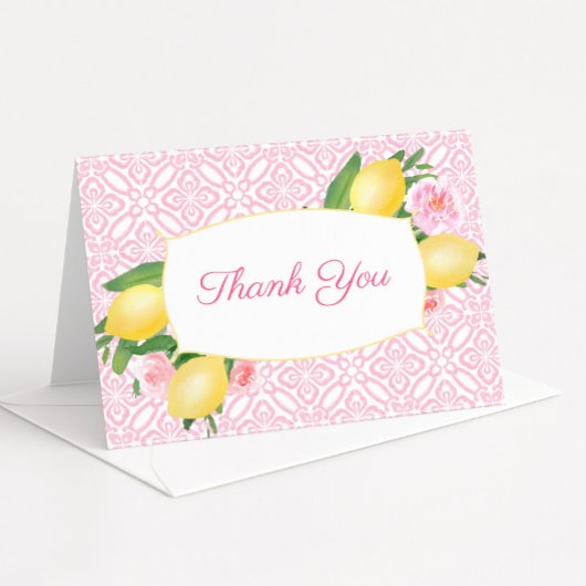 Carte De Remerciements Joli citrons roses Floral Girl Baby shower