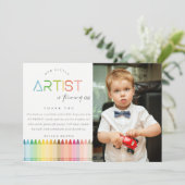 Carte De Remerciements Joli crayon d'artiste arc-en-ciel photo anniversai (Debout devant)
