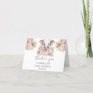 Carte De Remerciements Joli éléphant rose Boho Baby shower fille