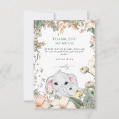 Carte De Remerciements Joli Eléphants Foliage Sage Baby shower vert (Devant)