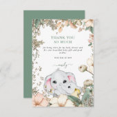Carte De Remerciements Joli Eléphants Foliage Sage Baby shower vert (Devant / Derrière)