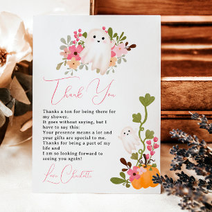 Carte De Remerciements Joli fantôme floral citrouille petit baby shower d
