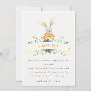 Carte De Remerciements Joli feuillage de lapin jaune pour anniversaire de