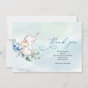 Carte De Remerciements Joli garçon Eléphant Dusty Fleurs Bleues Eucalyptu