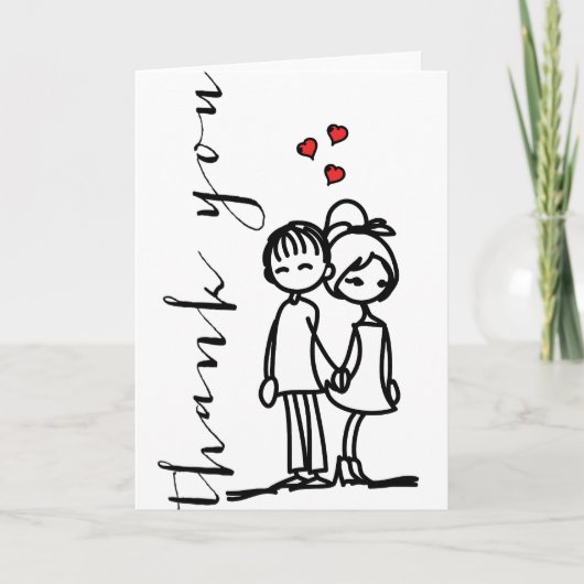 Carte De Remerciements Joli garçon et fille en amour Doodles Mariage (Devant)