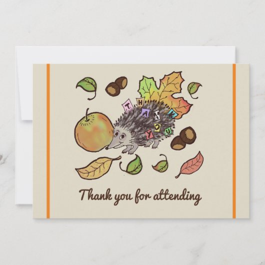 Carte De Remerciements Joli hérisson tiré à la main en automne avec feuil (Devant)