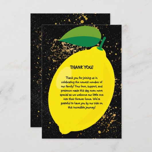 Carte De Remerciements Joli Jaune Lemon Gold Parties scintillant Baby sho (Devant / Derrière)