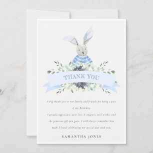 Carte De Remerciements Joli lapin bleu aqua Foliage Anniversaire tout âge