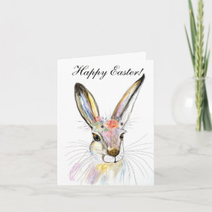 Carte De Remerciements Joli Lapin de Pâques au style aquarelle floral