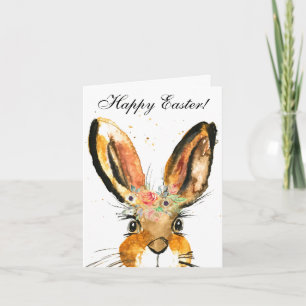Carte De Remerciements Joli lapin de Pâques lièvre aquarelle floral