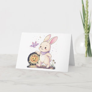 Carte De Remerciements Joli lapin d'Halloween avec lanterne citrouille et