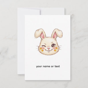 Carte De Remerciements Joli Lapin Malicieux Clinquant au Visage de Maïs e