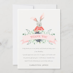 Carte De Remerciements Joli Lapin Rose Foncé Feuillage Anniversaire Tout 