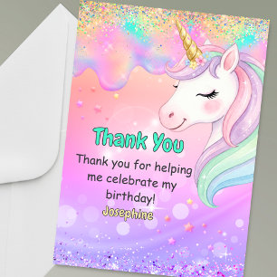 Carte De Remerciements Joli licorne rose aqua coloré qui dégouline pour a