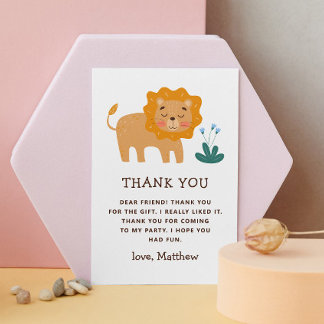 Carte De Remerciements Joli lion. Funny animal zoo safari anniversaire de