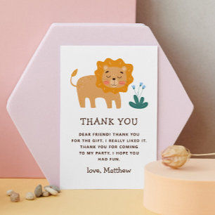 Carte De Remerciements Joli Lion Safari Faune Enfant Anniversaire