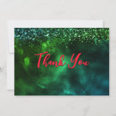 Carte De Remerciements Joli marbre vert rouge monogramme (Devant)