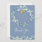 Carte De Remerciements Joli Mariage de script de fleurs de couronne bleu  (Devant)