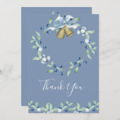 Carte De Remerciements Joli Mariage de script de fleurs de couronne bleu  (Devant / Derrière)