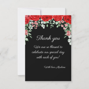 Carte De Remerciements Joli Mariage Floral Noir Et Rouge