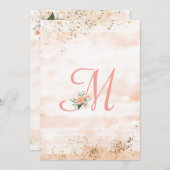 Carte De Remerciements Joli Monogramme rose Mariage de script Floral (Devant / Derrière)