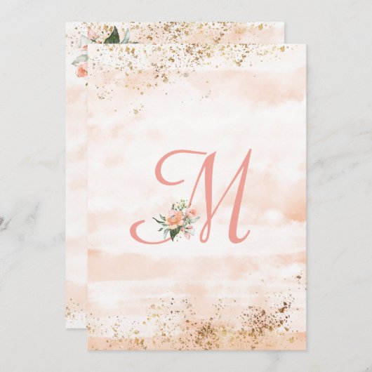 Carte De Remerciements Joli Monogramme rose Mariage de script Floral (Devant / Derrière)