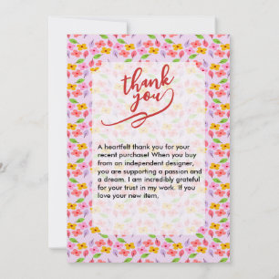 Carte De Remerciements Joli motif floral pastel rose tendre féminin