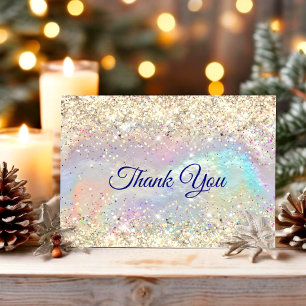 Carte De Remerciements Joli Noël iridescent paillettes dorées fausses