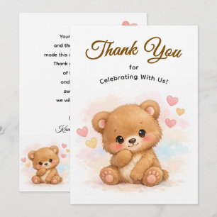 Carte De Remerciements Joli ours bébé neutre pour anniversaire