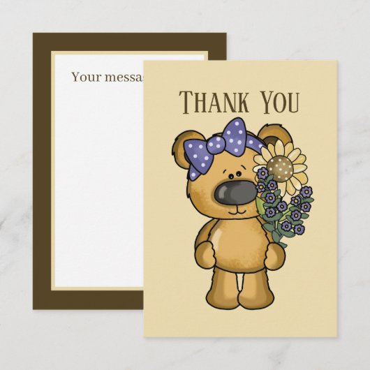 Carte De Remerciements Joli ours de fleurs ajouter un message (Devant / Derrière)