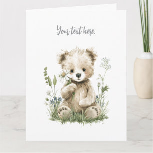 Carte De Remerciements Joli ours en peluche aquarelle avec fleurs sauvage