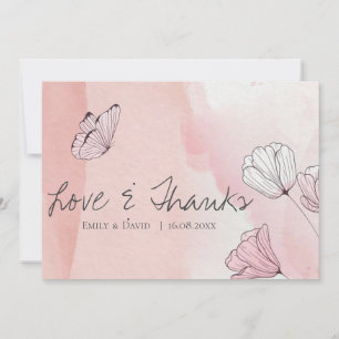 Carte De Remerciements Joli papillon floral aquarelle rose mariage