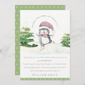 Carte De Remerciements Joli Penguin d'hiver Enfants verts N'importe quel (Devant / Derrière)