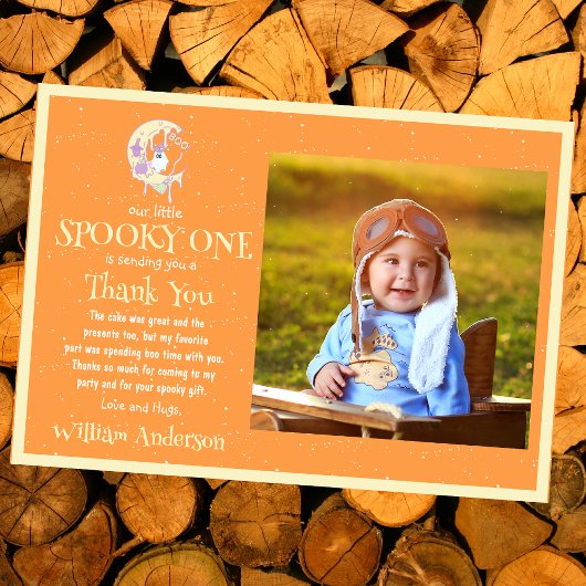 Carte De Remerciements Joli petit fantôme Boo Lune Halloween 1er annivers