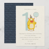 Carte De Remerciements Joli petit monstre aqua jaune pour tout âge d'anni (Devant / Derrière)