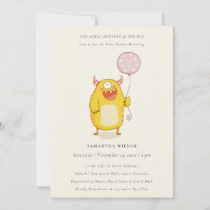Carte De Remerciements Joli Petit Monstre Rose Jaune Baby shower Invitati
