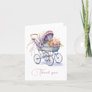 Carte De Remerciements Joli Pram avec Fleurs