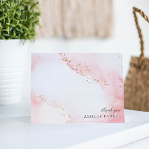 Carte De Remerciements Joli Rose + Paillettes de Faux Or
